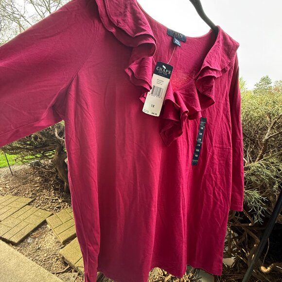 Chaps Woman Plus Size 1X Pullover Cotton Top with Ruffle Desert Pink NWT - Picture 2 of 16